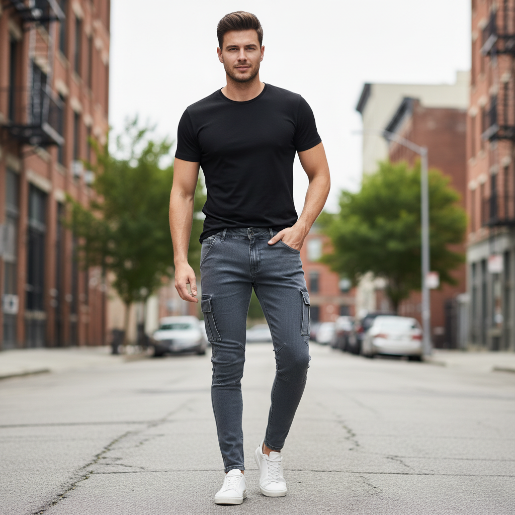 Men's Cargo Jeans Multi-Pocket Durable Fit