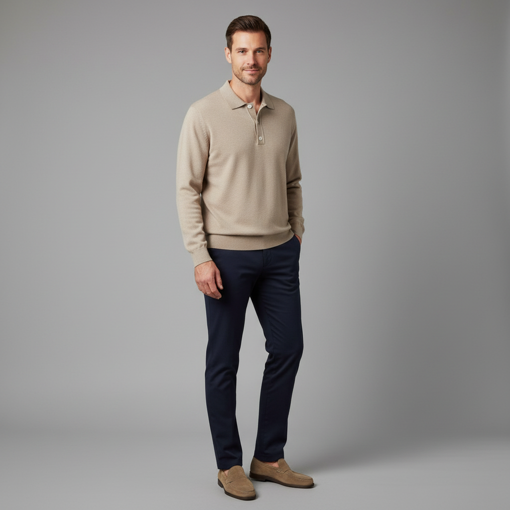 Men's Classic Long-Sleeve Polo Shirt | Trendy Colours