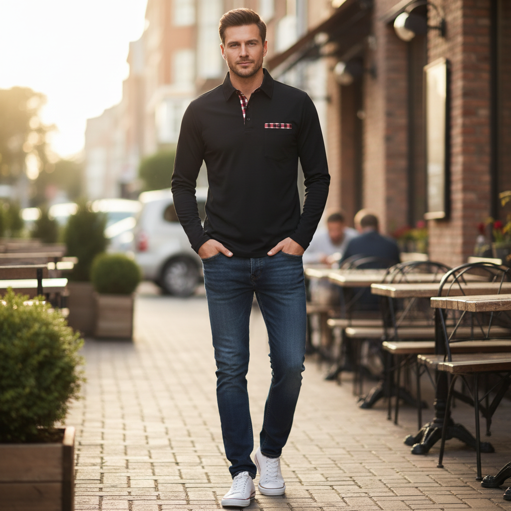 Men's Long-Sleeve Polo Shirt Classic Colors
