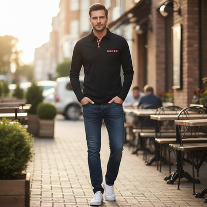 Men's Long-Sleeve Polo Shirt Classic Colors