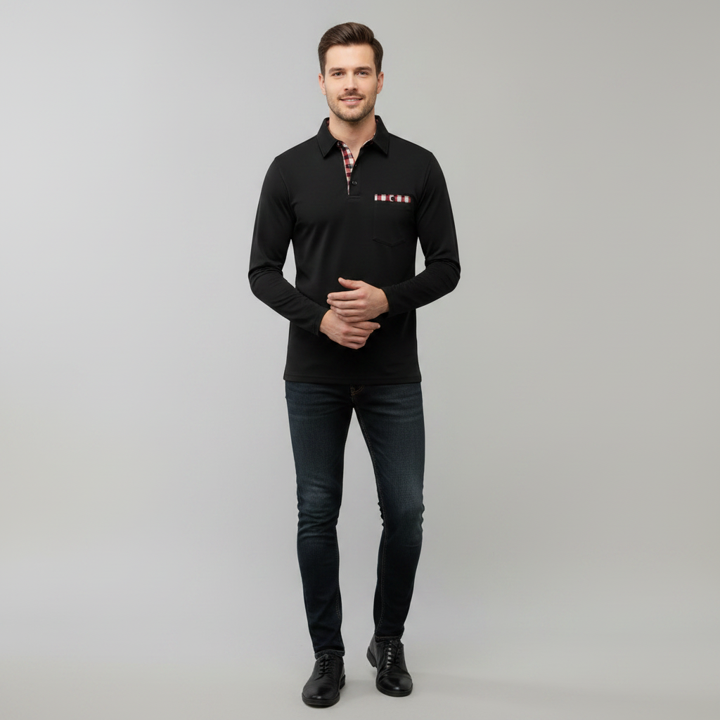 Men's Long-Sleeve Polo Shirt Classic Colors