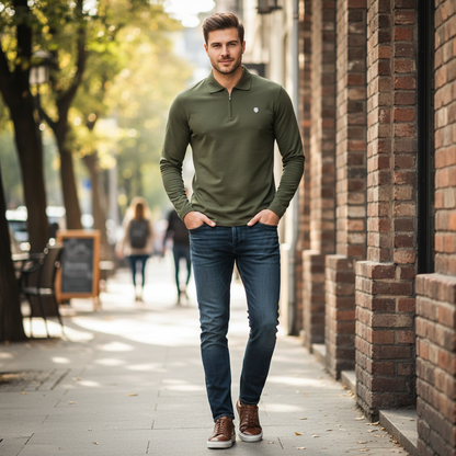 Men's Long Sleeve Polo | Half-Zip Comfortable Shirt