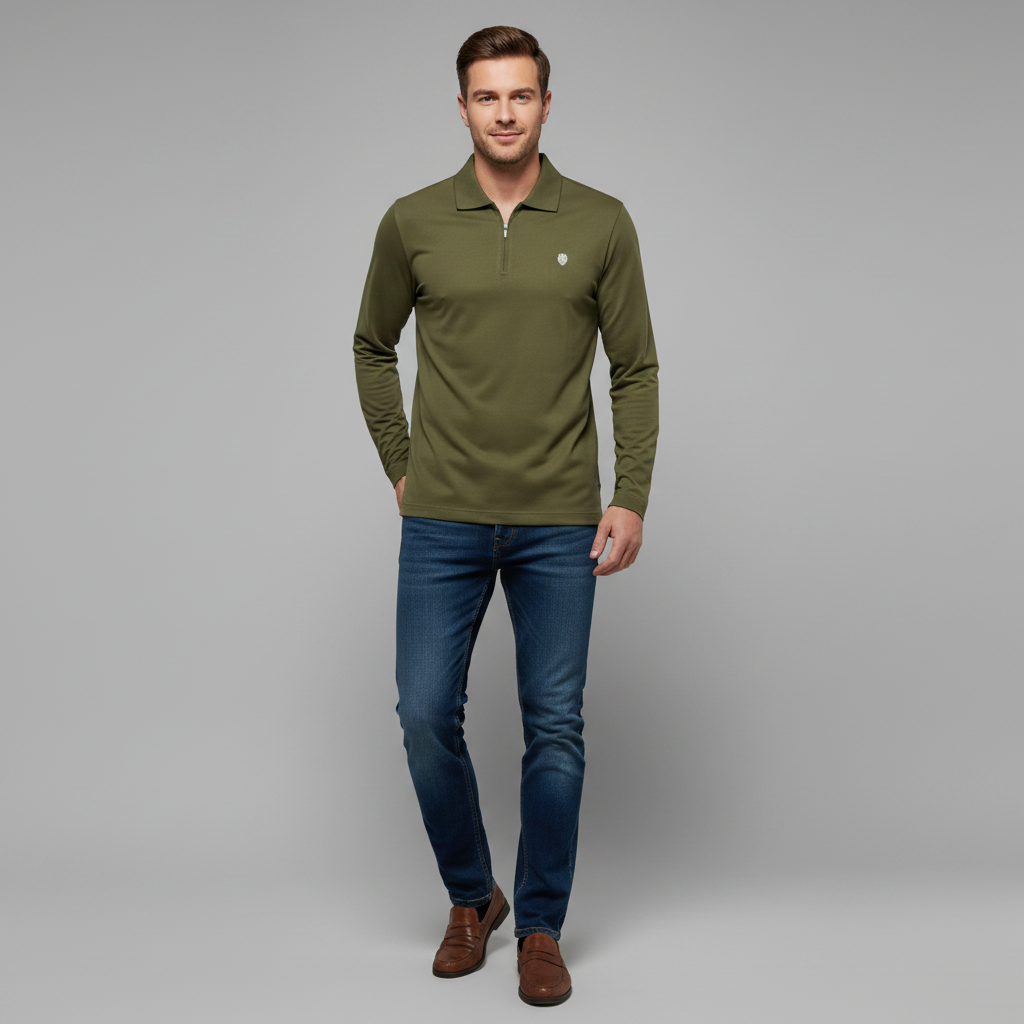 Men's Long Sleeve Polo | Half-Zip Comfortable Shirt