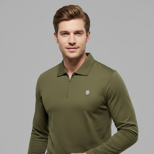 Men's Long Sleeve Polo | Half-Zip Comfortable Shirt