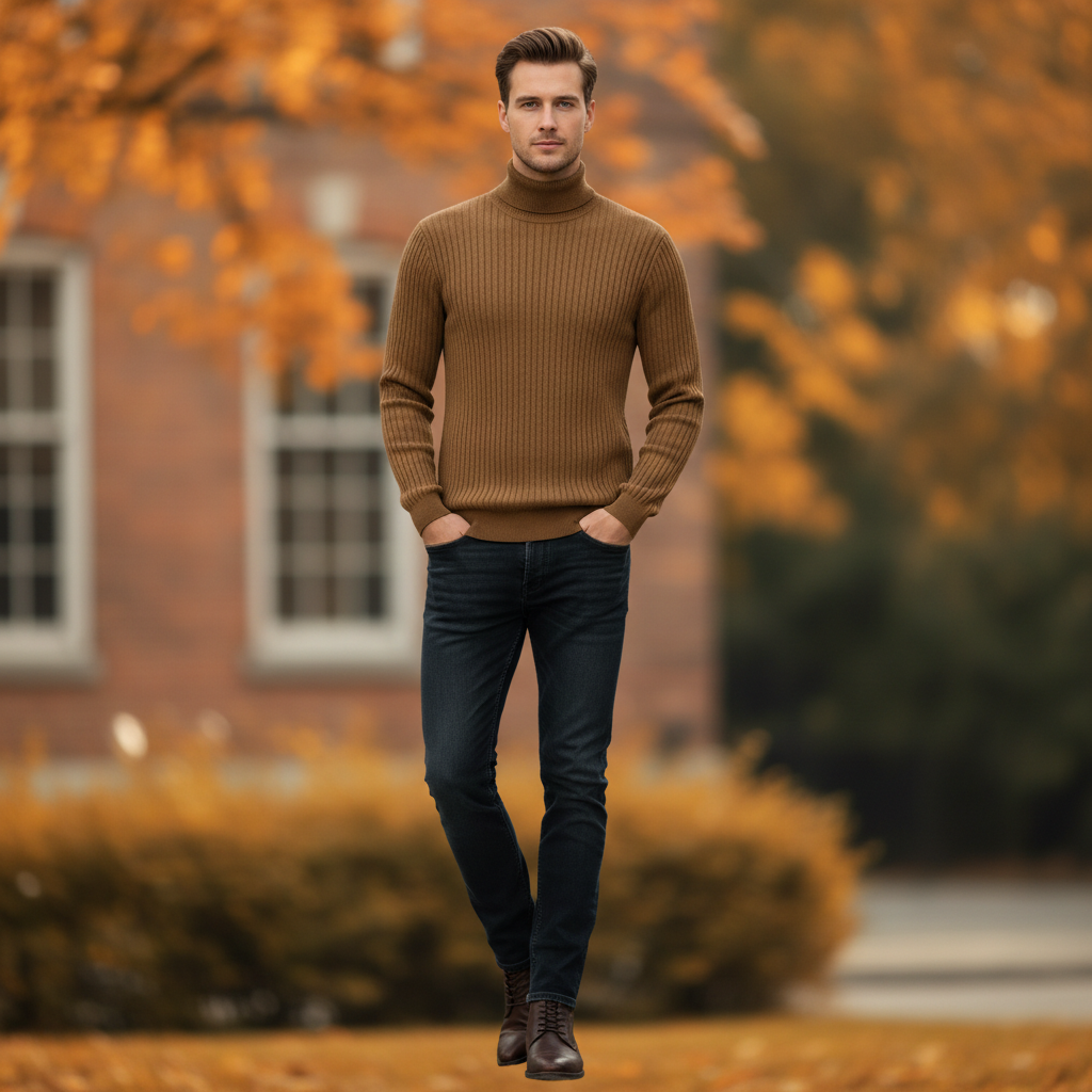 Men's Ribbed Turtleneck Sweater | Slim Fit Knit Top