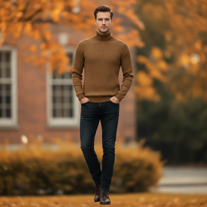 Men's Ribbed Turtleneck Sweater | Slim Fit Knit Top