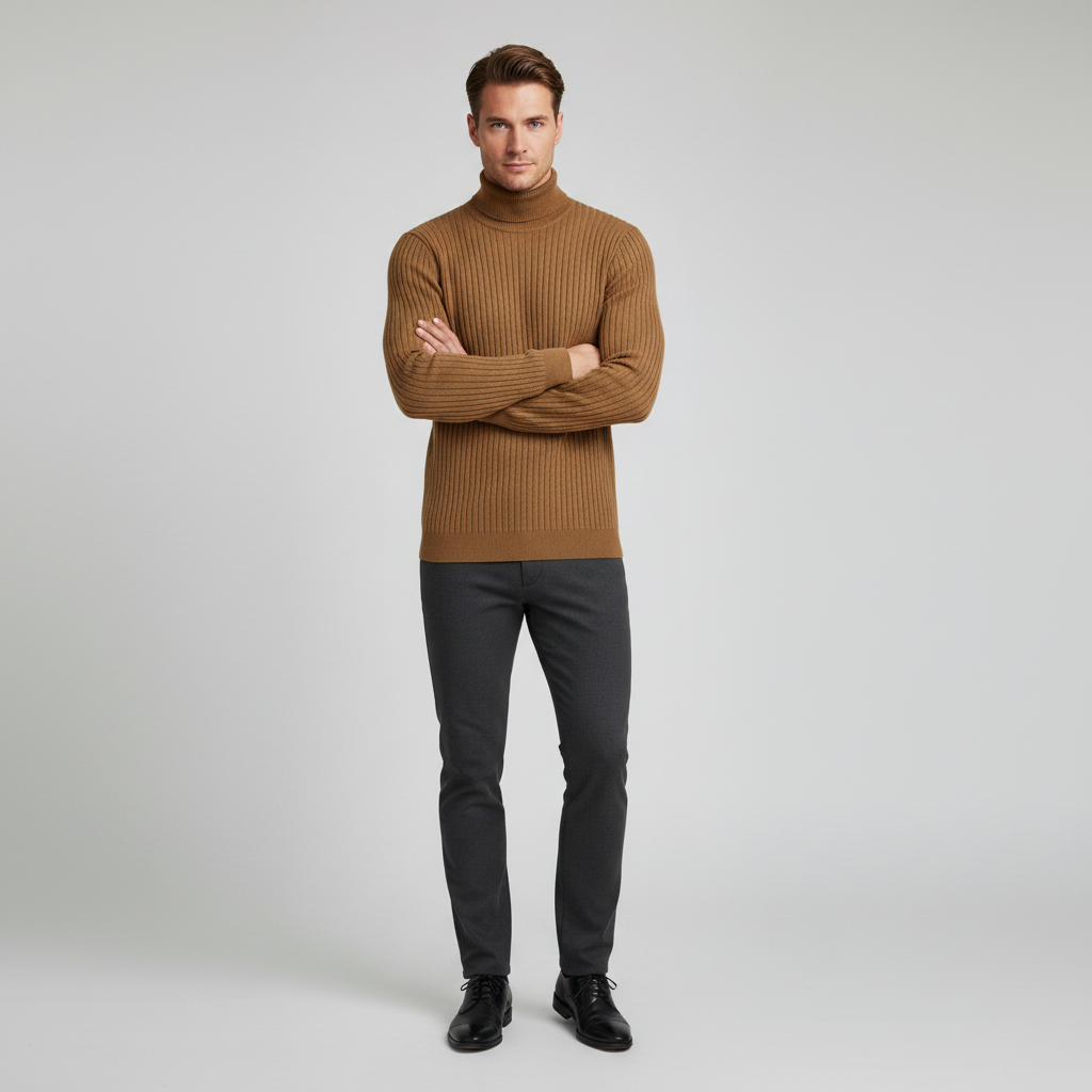 Men's Ribbed Turtleneck Sweater | Slim Fit Knit Top