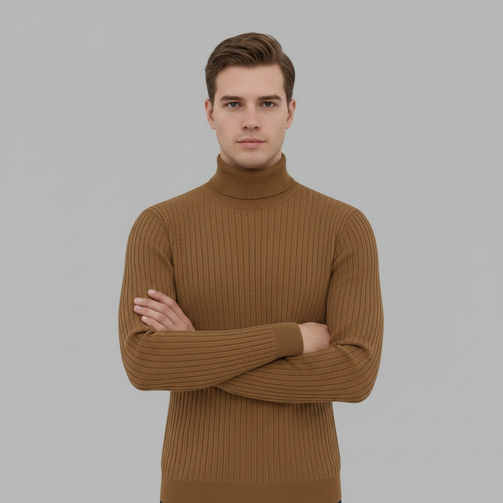 Men's Ribbed Turtleneck Sweater | Slim Fit Knit Top